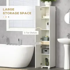 kleankin Tall Bathroom Cabinet with Adjustable Shelves, 5-Tier Modern Freestanding Tallboy with Storage Cabinets, White - 4