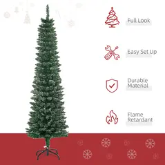 HOMCOM 5.5FT Artificial Snow Dipped Christmas Tree Xmas Pencil Tree Holiday Home Indoor Decoration with Foldable Black Stand, Green - 4