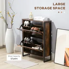 HOMCOM 12-Shoe, Two-Door Storage Cabinet - Wood-Effect - 4