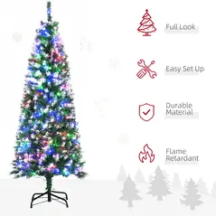HOMCOM 5FT Tall Prelit Pencil Slim Artificial Christmas Tree with Realistic Branches, 250 Colourful LED Lights and 408 Tips, Xmas Decoration, Green - 4