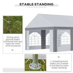 Outsunny 8m x 4m Marquee Gazebo with Sides, Level 4 Wind Protection & Waterproof, Light Grey - 6
