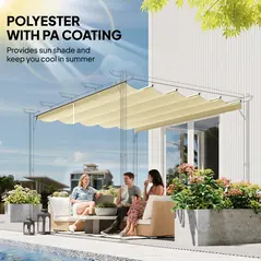 Outsunny Retractable Pergola Cover, 2.55 x 2.5 m Replacement Canopy Fabric for 3 x 3 m Frame, Roof Top Only, Cream White - 5