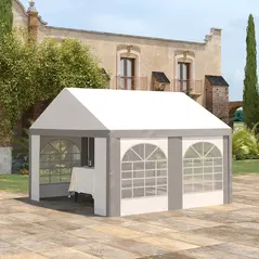Outsunny 4m x 4m Marquee Gazebo with Sides, Level 6 Wind Protection & Waterproof, Light Grey - 2