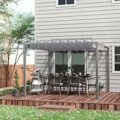 Outsunny 3 x 3(m) Outdoor Pergola with Retractable Roof, Aluminium Louvered Patio Gazebo Canopy for Lawn Garden Patio, Grey - 7
