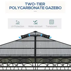 Outsunny 3 x 3 (m) Outdoor Polycarbonate Gazebo, Double Roof Hard Top Gazebo with Galvanised Steel Frame, Nettings & Curtains for Garden, Lawn, Patio and Deck, Khaki - 4