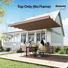 Outsunny Retractable Pergola Cover, 3.5 x 2.6 m Replacement Canopy Fabric for 4 x 3 m Frame, Roof Top Only, Brown - 8
