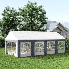 Outsunny 8m x 4m Marquee Gazebo with Sides, Level 4 Wind Protection & Waterproof, Light Grey - 9