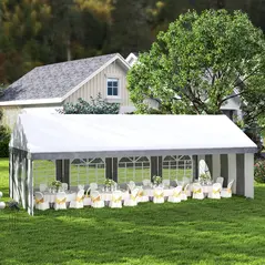 Outsunny 8m x 4m Marquee Gazebo with Sides, Level 4 Wind Protection & Waterproof, Light Grey - 2