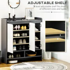HOMCOM High Gloss Shoe Cabinet with White Doors and Open Shelves, Hallway Shoe Cupboard Storage Organizer for 19 Pairs of Shoes, Grey - 6