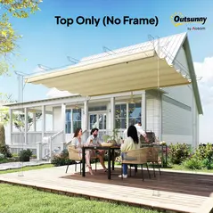 Outsunny Retractable Pergola Cover, 2.55 x 2.5 m Replacement Canopy Fabric for 3 x 3 m Frame, Roof Top Only, Cream White - 8