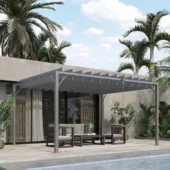 Outsunny 4 x 3(m) Outdoor Pergola with Retractable Roof, Aluminium Louvered Patio Gazebo Canopy for Lawn Garden Patio, Grey - 2