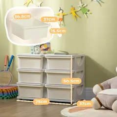 HOMCOM Kids Storage Unit, with Six Drawers - Cream - 3