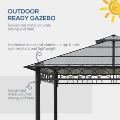 Outsunny 3 x 3 (m) Outdoor Polycarbonate Gazebo, Double Roof Hard Top Gazebo with Galvanised Steel Frame, Nettings & Curtains for Garden, Lawn, Patio and Deck, Khaki - 6
