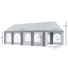 Outsunny 8m x 4m Marquee Gazebo with Sides, Level 4 Wind Protection & Waterproof, Light Grey - 3