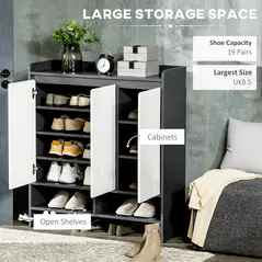HOMCOM High Gloss Shoe Cabinet with White Doors and Open Shelves, Hallway Shoe Cupboard Storage Organizer for 19 Pairs of Shoes, Grey - 4