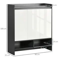 HOMCOM High Gloss Shoe Cabinet with White Doors and Open Shelves, Hallway Shoe Cupboard Storage Organizer for 19 Pairs of Shoes, Grey - 3
