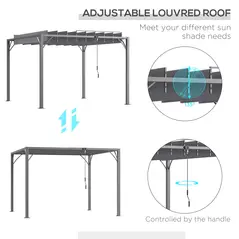 Outsunny 3 x 3(m) Outdoor Pergola with Retractable Roof, Aluminium Louvered Patio Gazebo Canopy for Lawn Garden Patio, Grey - 4