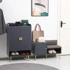 HOMCOM Shoe Storage Unit, with Padded Seat - Grey - 2
