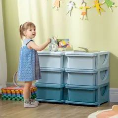 HOMCOM Kids Storage Unit, with Six Drawers - Blue - 8