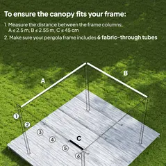 Outsunny Retractable Pergola Cover, 2.55 x 2.5 m Replacement Canopy Fabric for 3 x 3 m Frame, Roof Top Only, Cream White - 4