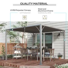 Outsunny 3 x 3(m) Outdoor Pergola with Retractable Roof, Aluminium Louvered Patio Gazebo Canopy for Lawn Garden Patio, Grey - 5