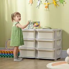 HOMCOM Kids Storage Unit, with Six Drawers - Cream - 2