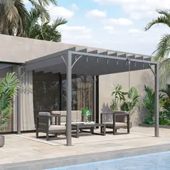 Outsunny 3 x 3(m) Outdoor Pergola with Retractable Roof, Aluminium Louvered Patio Gazebo Canopy for Lawn Garden Patio, Grey - 2