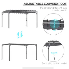 Outsunny 4 x 3(m) Outdoor Pergola with Retractable Roof, Aluminium Louvered Patio Gazebo Canopy for Lawn Garden Patio, Grey - 4