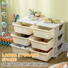 HOMCOM Kids Storage Unit, with Six Drawers - Cream - 4