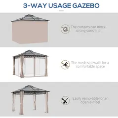 Outsunny 3 x 3 (m) Outdoor Polycarbonate Gazebo, Double Roof Hard Top Gazebo with Galvanised Steel Frame, Nettings & Curtains for Garden, Lawn, Patio and Deck, Khaki - 5