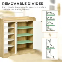 HOMCOM Shoe Storage with Double Doors and Open Shelves 13 Pair Shoe Storage Organizer for Entryway Hallway Natural and White - 5
