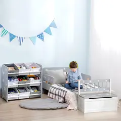 ZONEKIZ 2 In 1 Kids Storage Bench, Toy Box w/ Safety Rod - Grey - 7