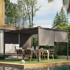 Outsunny 3(m) x 4m Metal Pergola with LED Lights, Outdoor Garden Pergola with Sliding Roof, Solar Powered, for BBQ, Lawn, Dark Grey - 9