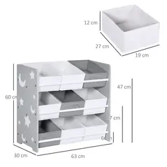 ZONEKIZ Kids Storage Rack, with Nine Removable Baskets, for Nursery, Bedroom, Playroom - Grey - 3
