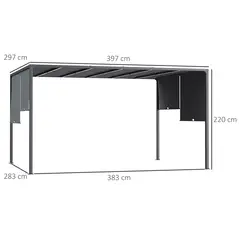 Outsunny 3(m) x 4m Metal Pergola with LED Lights, Outdoor Garden Pergola with Sliding Roof, Solar Powered, for BBQ, Lawn, Dark Grey - 3