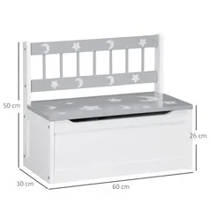 ZONEKIZ 2 In 1 Kids Storage Bench, Toy Box w/ Safety Rod - Grey - 3
