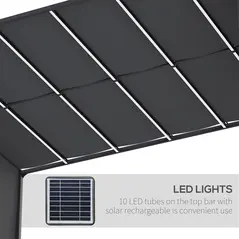 Outsunny 3(m) x 4m Metal Pergola with LED Lights, Outdoor Garden Pergola with Sliding Roof, Solar Powered, for BBQ, Lawn, Dark Grey - 5
