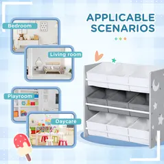 ZONEKIZ Kids Storage Rack, with Nine Removable Baskets, for Nursery, Bedroom, Playroom - Grey - 7