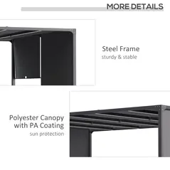 Outsunny 3(m) x 4m Metal Pergola with LED Lights, Outdoor Garden Pergola with Sliding Roof, Solar Powered, for BBQ, Lawn, Dark Grey - 6