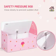 ZONEKIZ 2-in-1 Kids Storage Bench, Toy Box w/ Safety Rod - Pink - 5