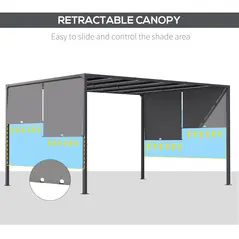 Outsunny 3(m) x 4m Metal Pergola with LED Lights, Outdoor Garden Pergola with Sliding Roof, Solar Powered, for BBQ, Lawn, Dark Grey - 4