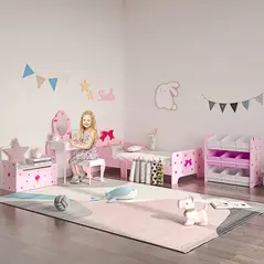 ZONEKIZ 2-in-1 Kids Storage Bench, Toy Box w/ Safety Rod - Pink - 2