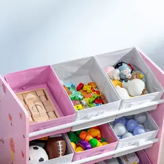 ZONEKIZ Kids Storage Rack, with Nine Removable Baskets, for Nursery, Bedroom, Playroom - Pink - 9