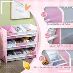 ZONEKIZ Kids Storage Rack, with Nine Removable Baskets, for Nursery, Bedroom, Playroom - Pink - 5