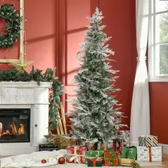 HOMCOM 6 Ft Pencil Snow Flocked Artificial Christmas Tree with Realistic Cypress Branches, Auto Open, Green - 2