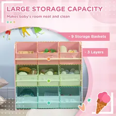 ZONEKIZ Kids Storage Rack, with Nine Removable Baskets, for Nursery, Bedroom, Playroom - Pink - 4