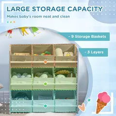 ZONEKIZ Kids Storage Rack, with Nine Removable Baskets, for Nursery, Bedroom, Playroom - Grey - 4