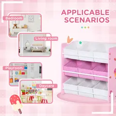 ZONEKIZ Kids Storage Rack, with Nine Removable Baskets, for Nursery, Bedroom, Playroom - Pink - 7