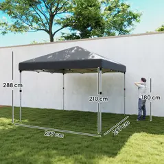 Outsunny 3 x 3 (M) Pop Up Gazebo, UPF 30+ with 2 Sidewalls, Leg Weight Bags and Wheeled Bag, Height Adjustable Party Tent Event Shelter for Garden, Patio, Dark Grey - 3