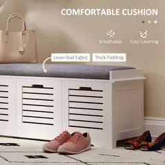 HOMCOM 3-Drawer Shoe Storage Bench - White - 5
